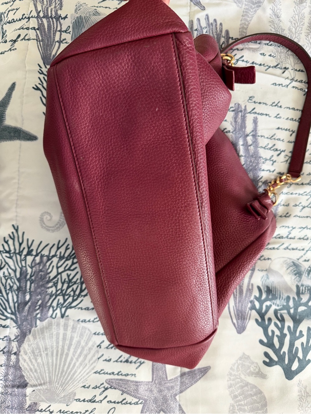 Tory Burch Pebbled Leather Shoulder Bag in Burgundy - Picture 10 of 12